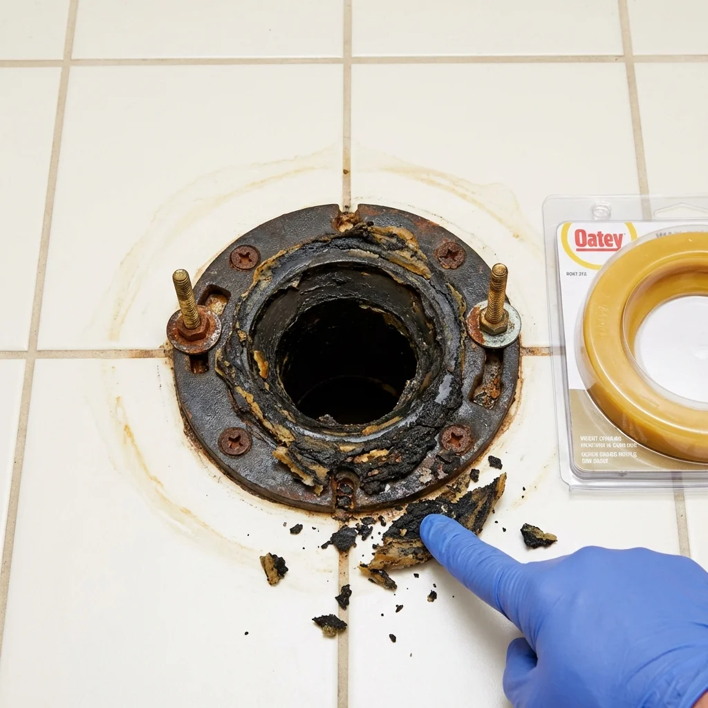 Failed wax ring showing water seepage at the base of a toilet in a Payson, AZ home